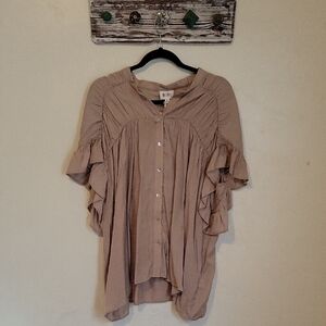 BLVD Women's Tan Ruffle Sleeve Top